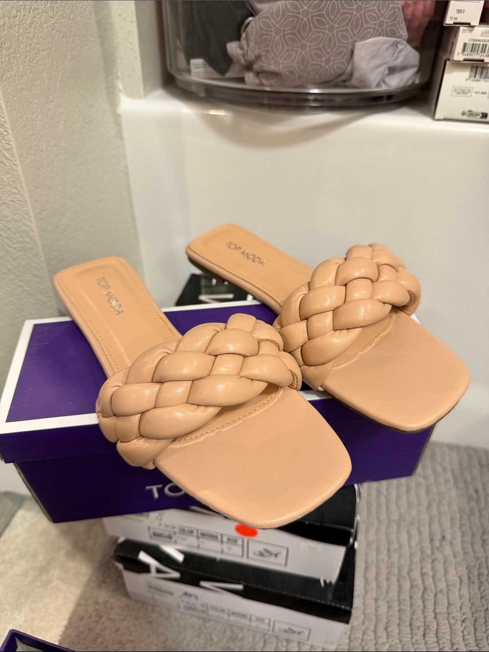 TOP Moda Braided Slide Mules in Nude Tan